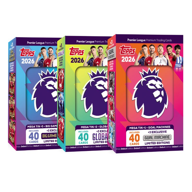 การ์ด Topps Premier League 26 – Mega Tin / กล่องเหล็ก (คละ 3 ลาย)
